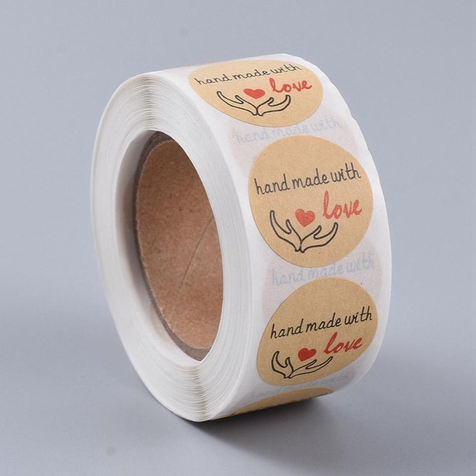 Handmade With Love Stickers Handmade Labels Brown Round Labels Craft 25mm - Davihappyshop