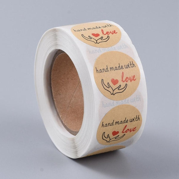 Handmade With Love Stickers Handmade Labels Brown Round Labels Craft 25mm - Davihappyshop