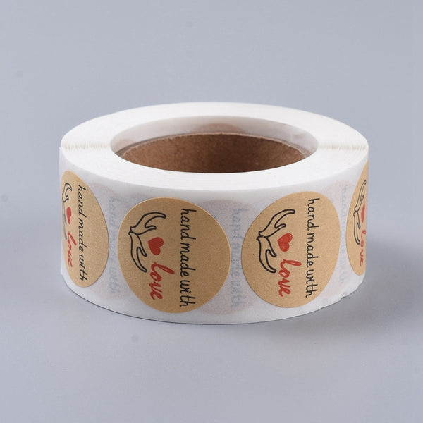 Handmade With Love Stickers Handmade Labels Brown Round Labels Craft 25mm - Davihappyshop