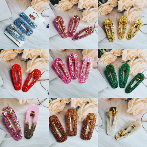 Set of 2 Resin Hair Clip,Colourful Hairclips, Glitter Clips